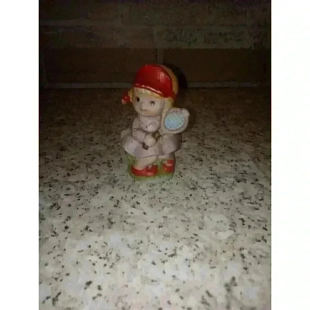 Vintage Potpourri Hand Painted Girl With Tennis Racket Figurine Made In Taiwan